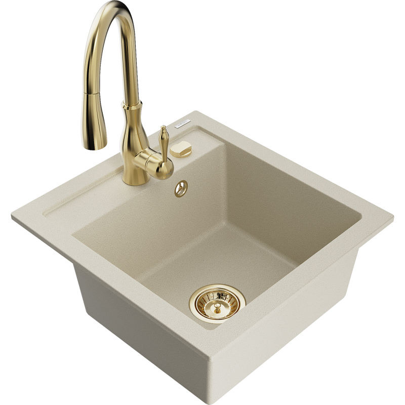 Mexen Vito 1-Becken-Granit-Spüle mit Mischbatterie Savita, Beige - 6503-69-672601-50