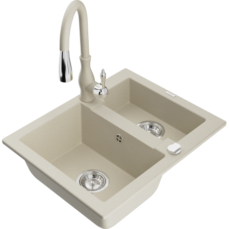 Mexen Carlos 1,5-Becken-Granitspüle mit Mischbatterie Savita, Beige - 6518-69-672601-69