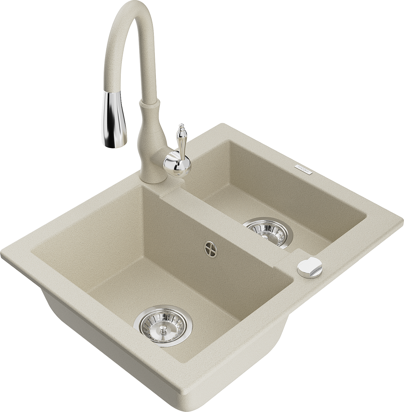 Mexen Carlos 1,5-Becken-Granitspüle mit Mischbatterie Savita, Beige - 6518-69-672601-69