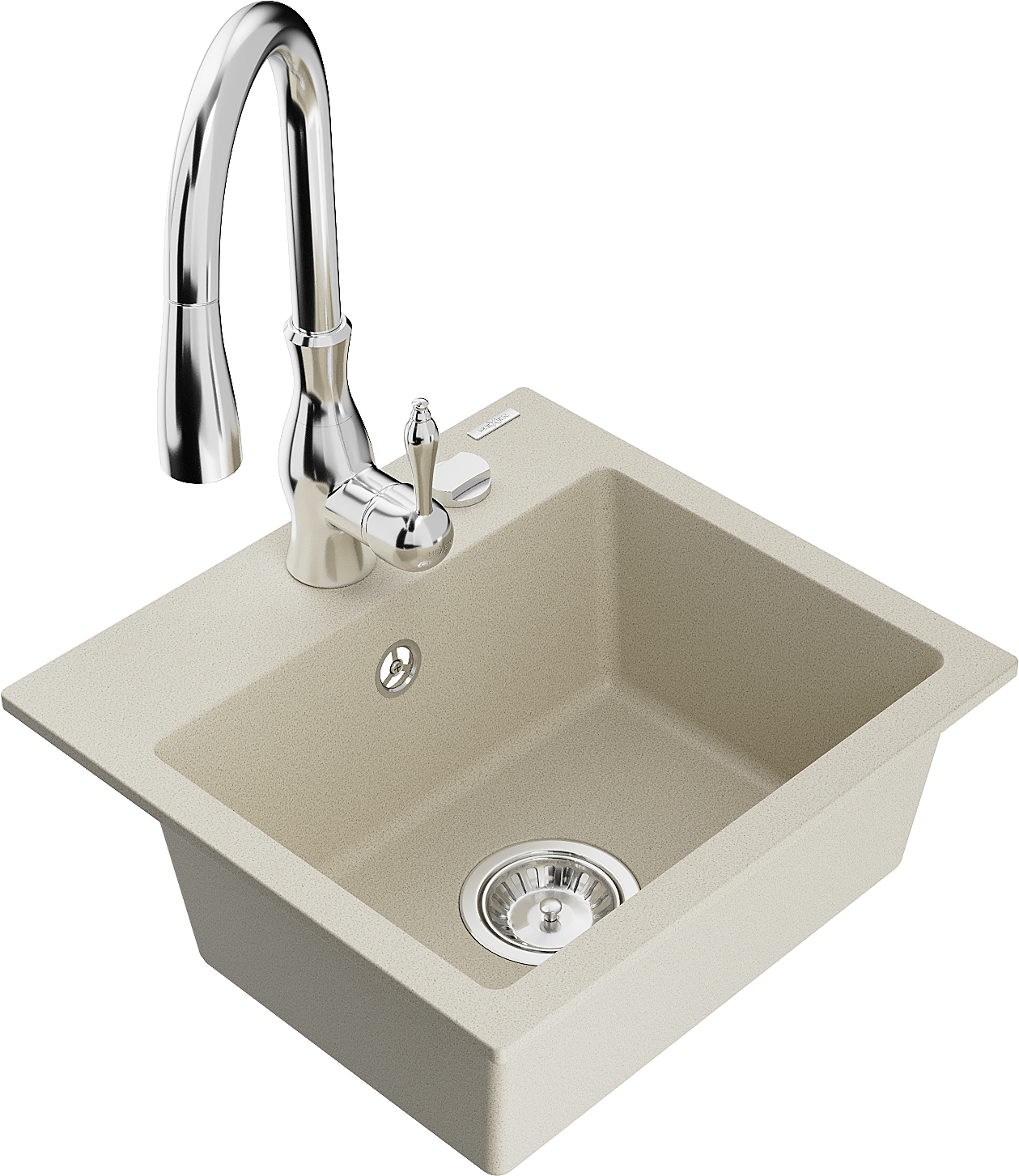 Mexen Milo 1-Becken-Granit-Spüle mit Mischbatterie Savita, Beige - 6505-69-672601-00