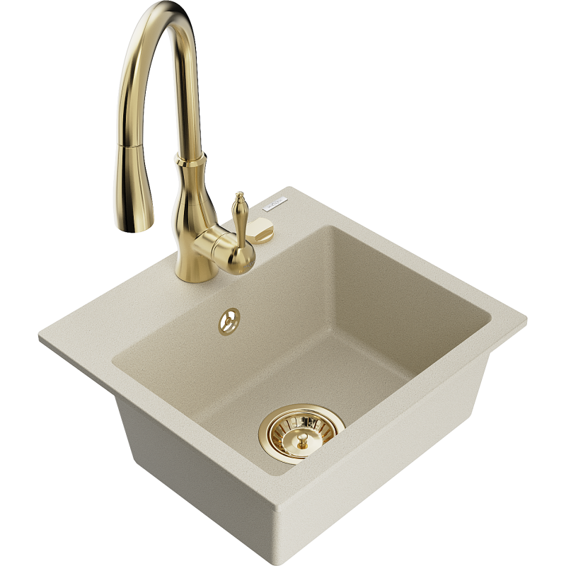 Mexen Milo 1-Becken-Granit-Spüle mit Mischbatterie Savita, Beige - 6505-69-672601-50