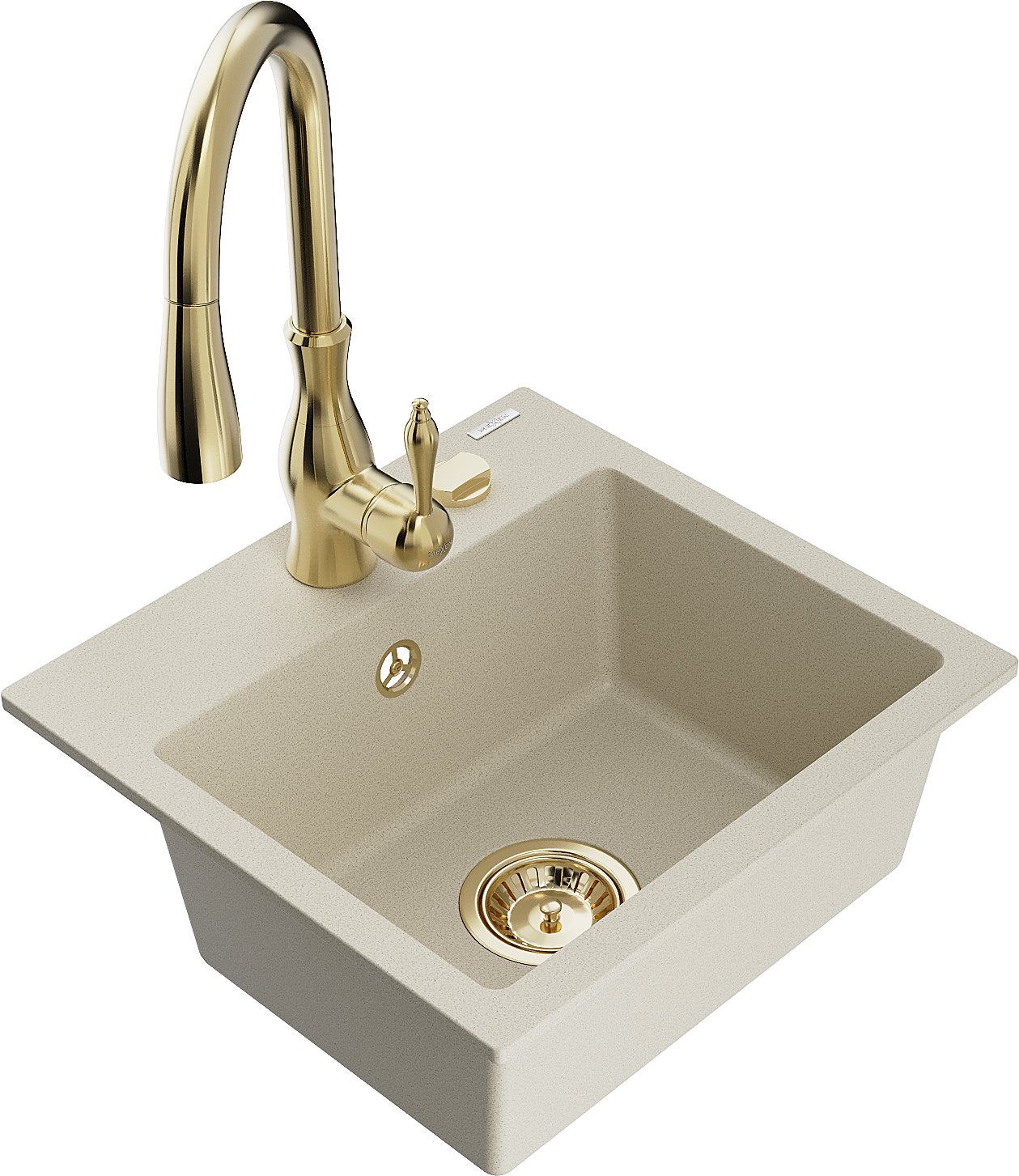 Mexen Milo 1-Becken-Granit-Spüle mit Mischbatterie Savita, Beige - 6505-69-672601-50