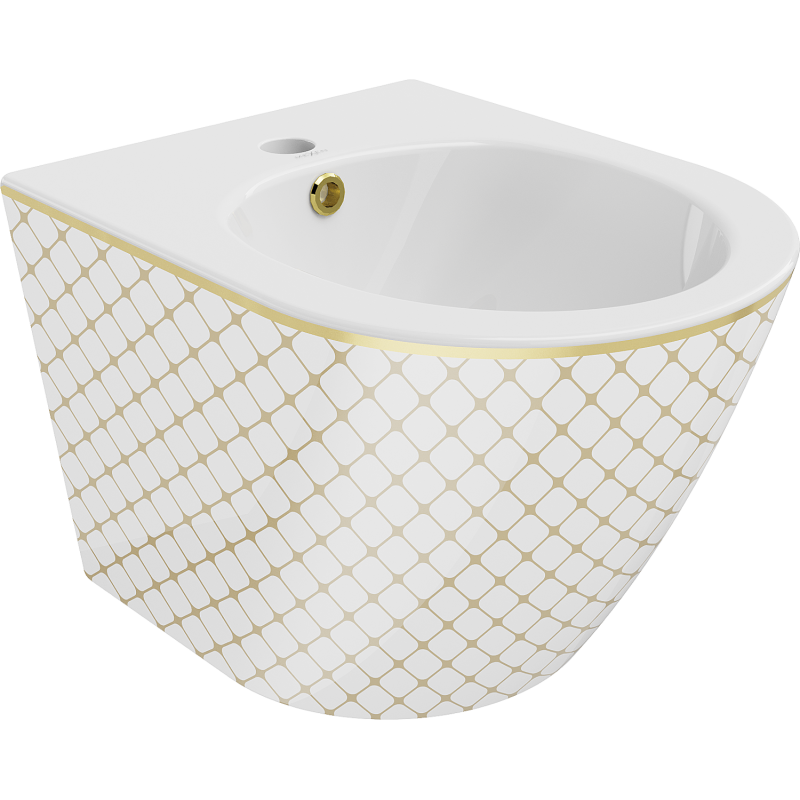 Mexen Lena wandmontiertes Bidet, Weiß/Gold Gittermuster - 35224809