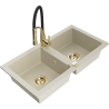 Mexen Mario 2-Becken-Granitspüle mit Mischbatterie Aster, Beige - 6504-69-73450-57-G