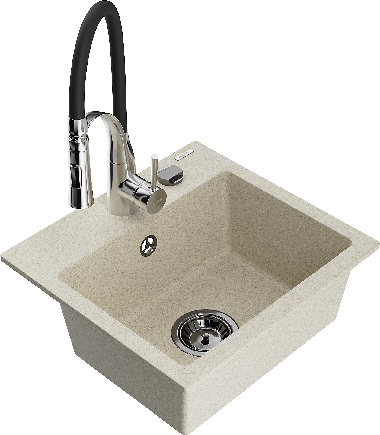 Mexen Milo 1-Becken-Granit-Spüle mit Mischbatterie Aster, Beige - 6505-69-73450-07-B