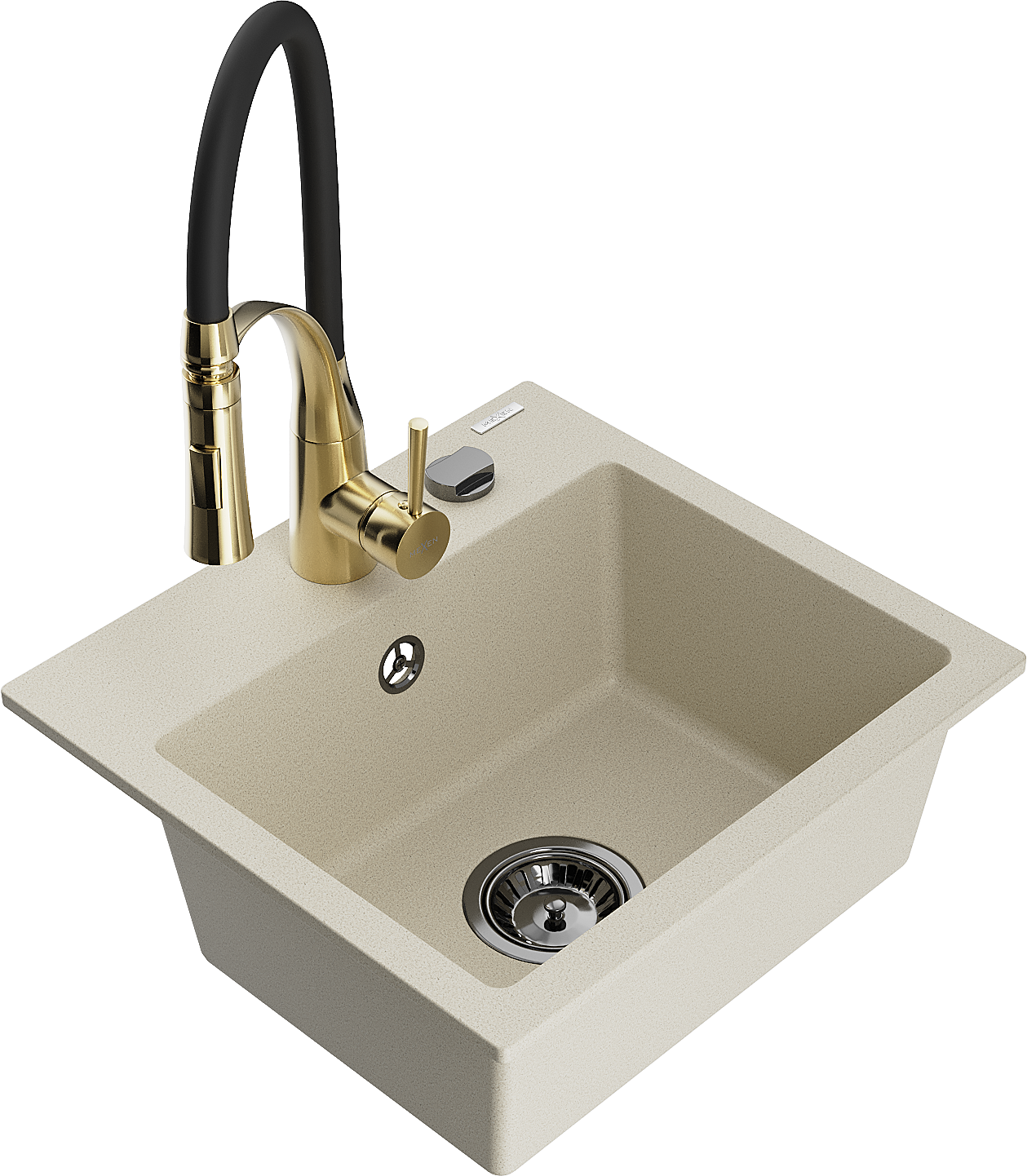 Mexen Milo 1-Becken-Granit-Spüle mit Mischbatterie Aster, Beige - 6505-69-73450-57-B