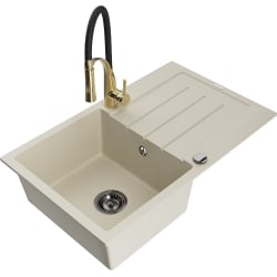 Mexen Bruno 1 Becken-Granitspüle mit Abtropffläche und Mischbatterie Aster, Beige - 6513-69-73450-57-B