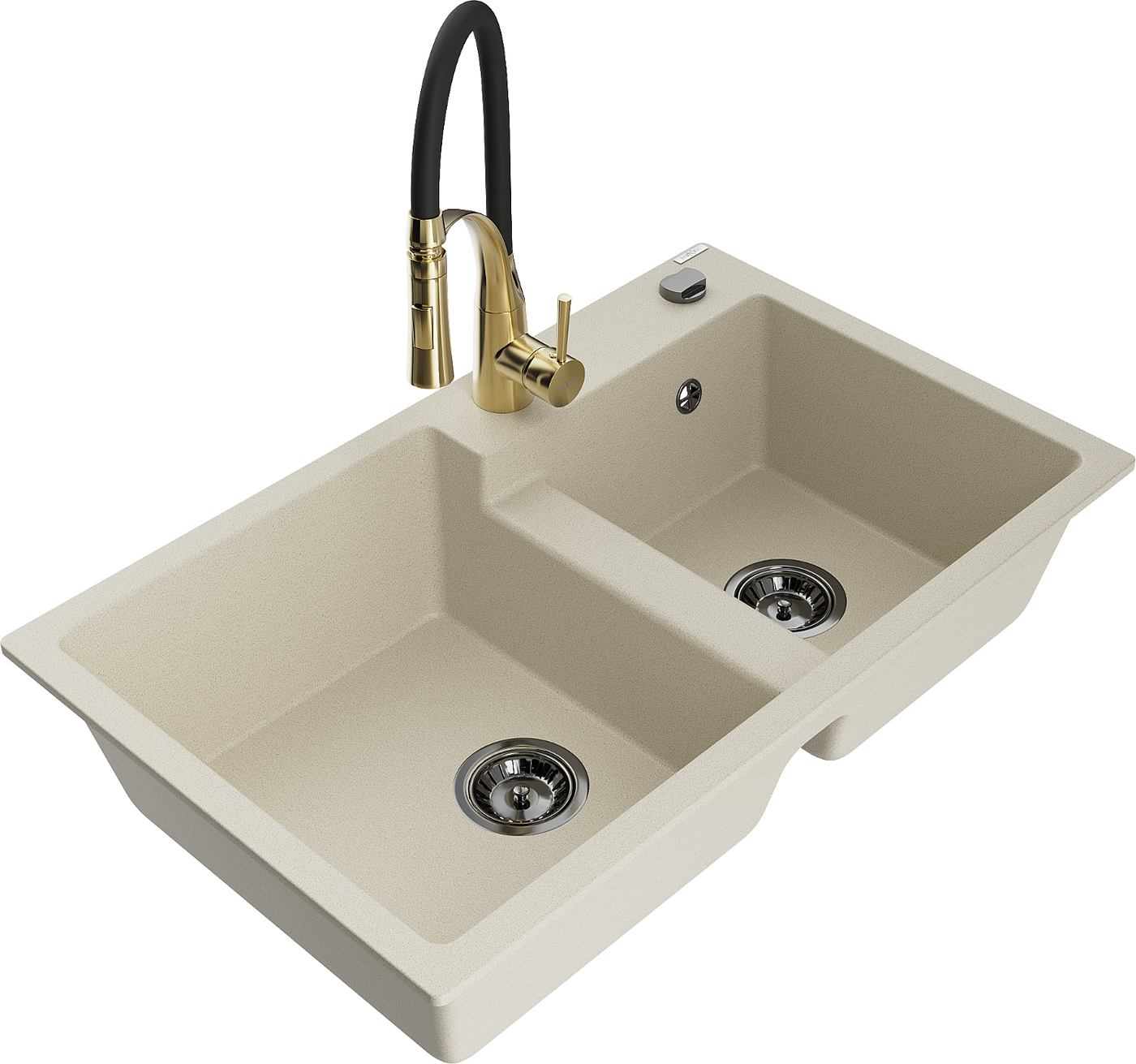 Mexen Tomas 2-Becken-Granitspüle mit Mischbatterie Aster, Beige - 6516-69-73450-57-B