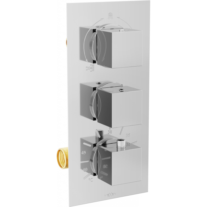 Mexen Cube Thermostat-Wannen-/Duschbatterie mit 3 Ausgängen, Chrom - 77503-00