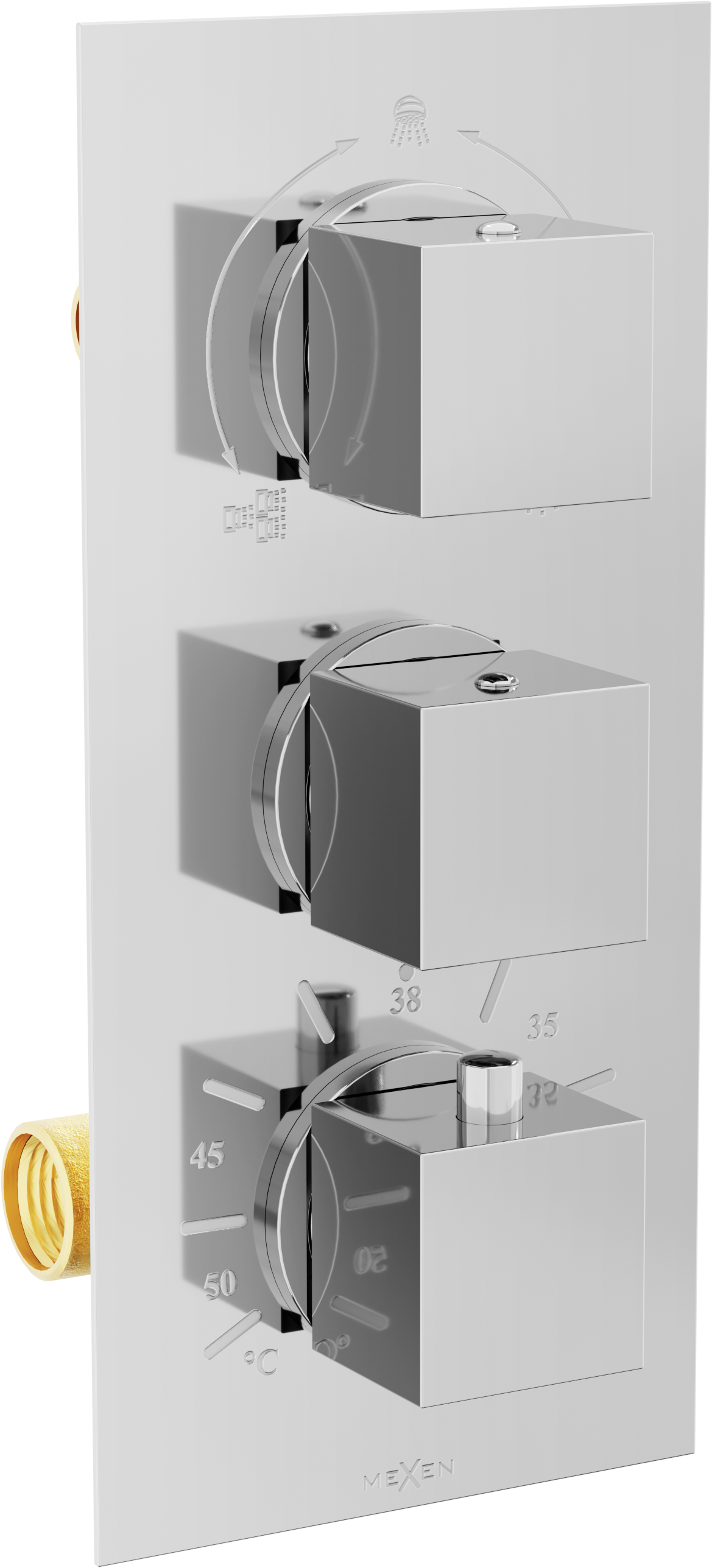 Mexen Cube Thermostat-Wannen-/Duschbatterie mit 3 Ausgängen, Chrom - 77503-00