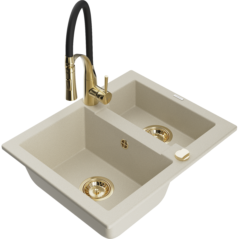 Mexen Carlos 1-Becken-Granit-Spüle mit Mischbatterie Aster, Beige - 6518-69-73450-57-G