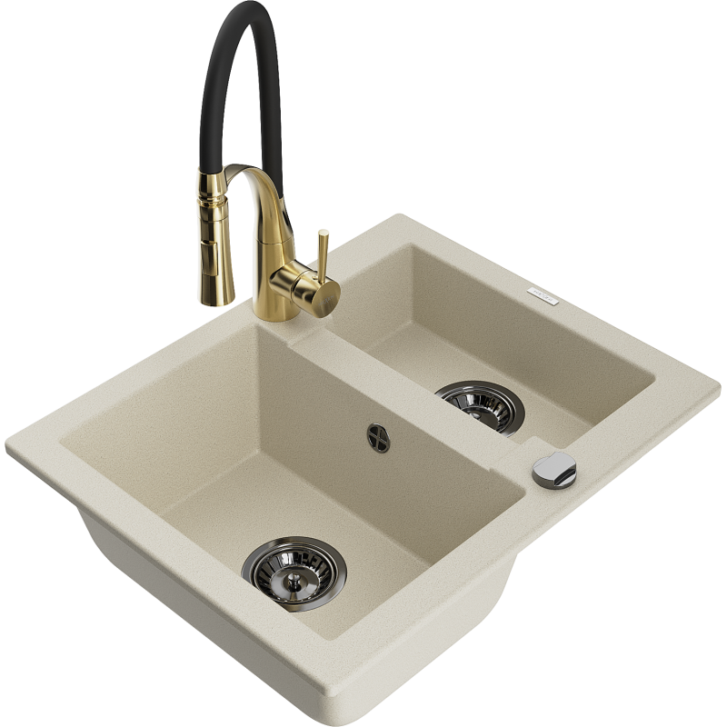 Mexen Carlos 1-Becken-Granit-Spüle mit Mischbatterie Aster, Beige - 6518-69-73450-57-B