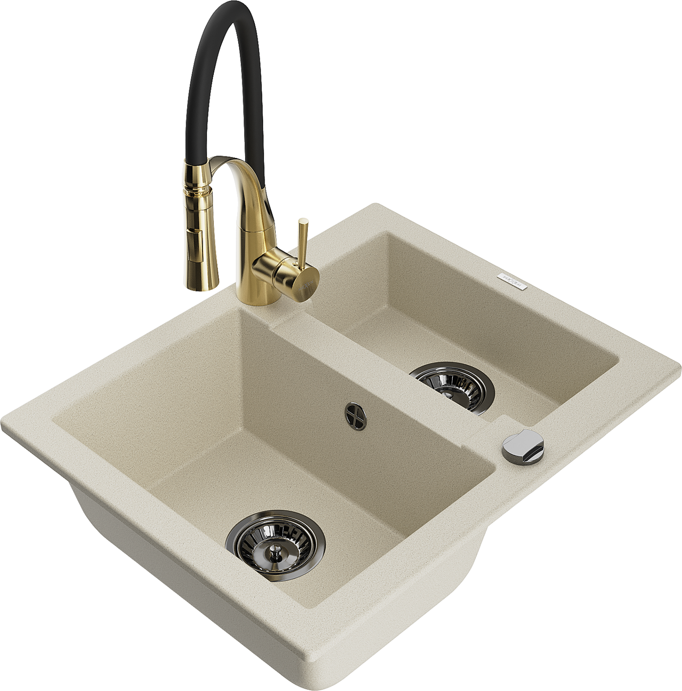 Mexen Carlos 1-Becken-Granit-Spüle mit Mischbatterie Aster, Beige - 6518-69-73450-57-B