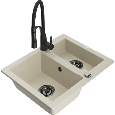 Mexen Carlos 1-Becken-Granit-Spüle mit Mischbatterie Aster, Beige - 6518-69-73450-70-B