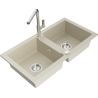 Mexen Mario 2-Becken-Granitspüle mit Mischbatterie Flora, Beige - 6504-69-670401-00