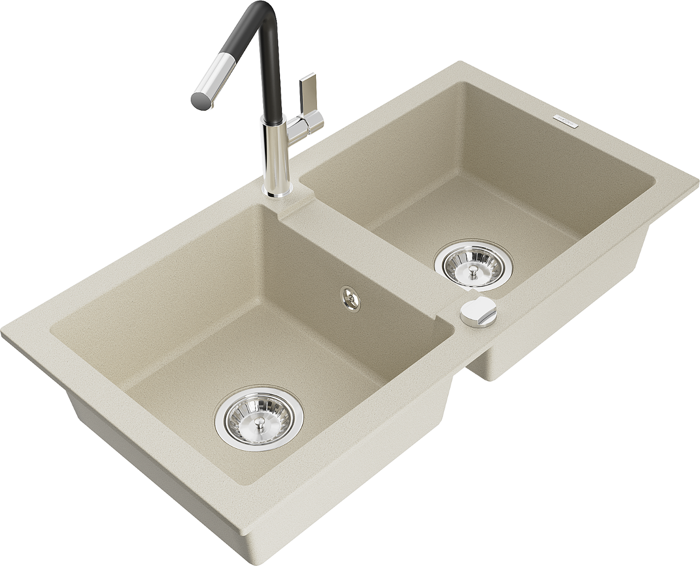 Mexen Mario 2-Becken-Granitspüle mit Mischbatterie Flora, Beige - 6504-69-670401-07