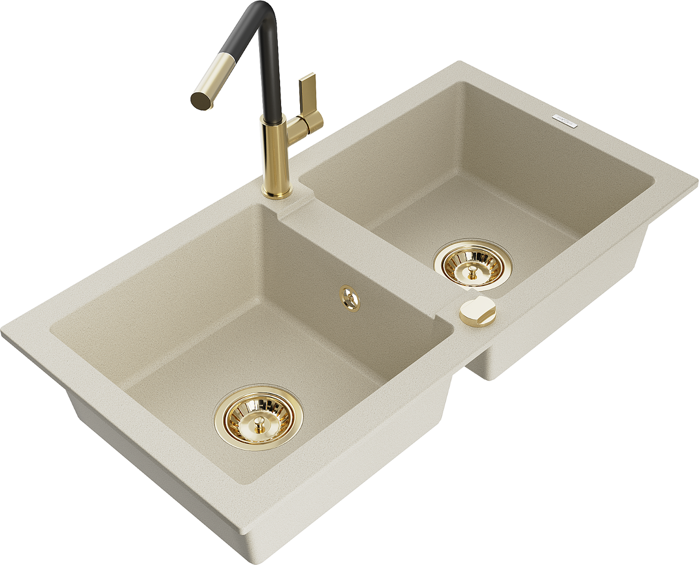 Mexen Mario 2-Becken-Granitspüle mit Mischbatterie Flora, Beige - 6504-69-670401-57-G