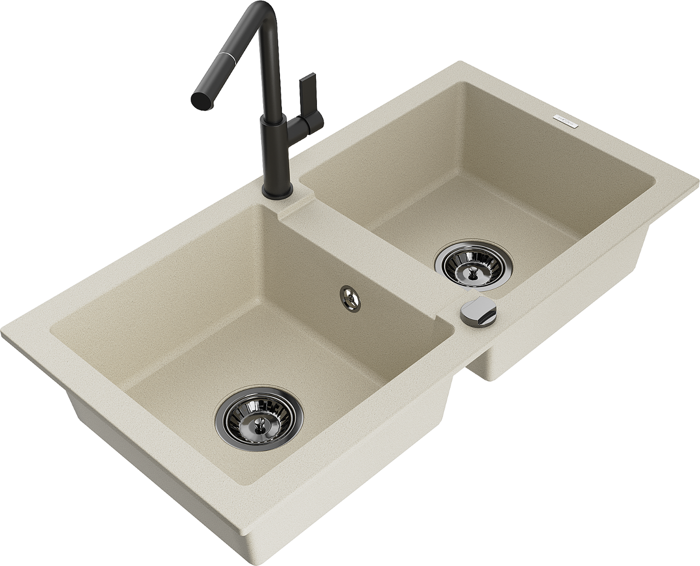 Mexen Mario 2-Becken-Granitspüle mit Mischbatterie Flora, Beige - 6504-69-670401-70-B