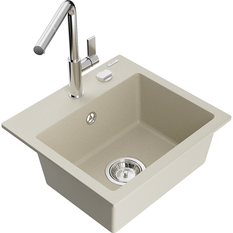 Mexen Milo 1-Becken-Granitspüle mit Mischbatterie Flora, Beige - 6505-69-670401-00