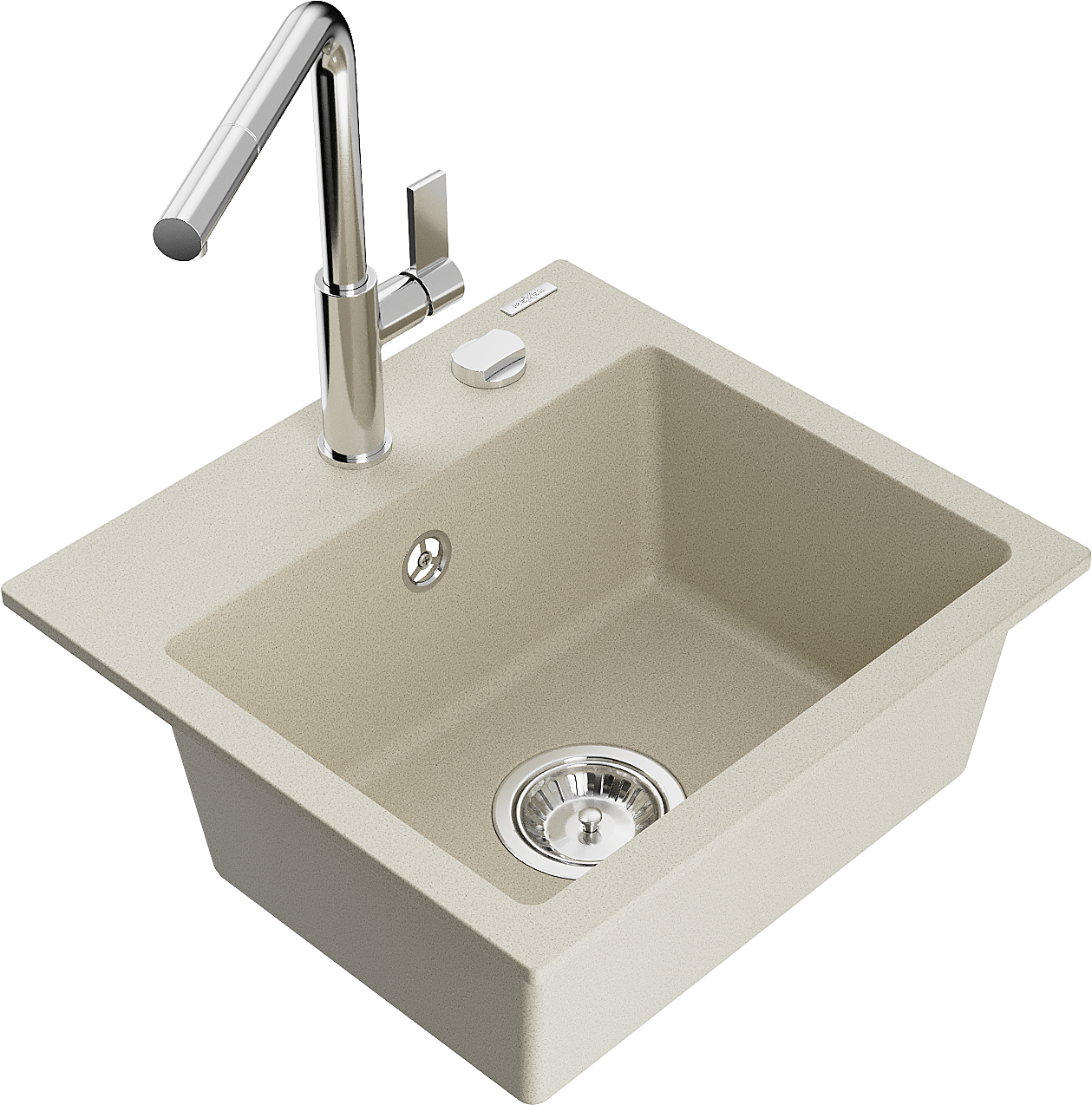 Mexen Milo 1-Becken-Granitspüle mit Mischbatterie Flora, Beige - 6505-69-670401-00