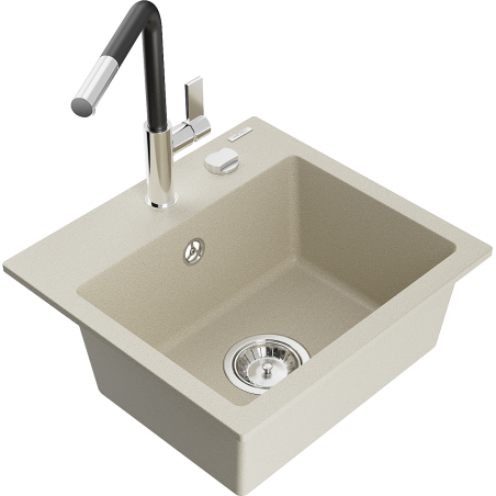 Mexen Milo 1-Becken-Granitspüle mit Mischbatterie Flora, Beige - 6505-69-670401-07