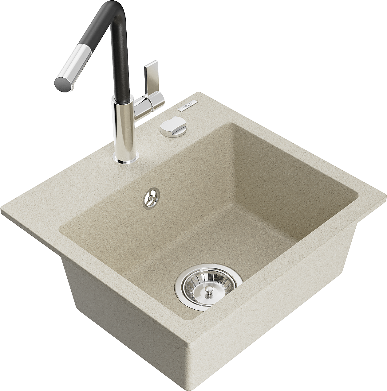 Mexen Milo 1-Becken-Granitspüle mit Mischbatterie Flora, Beige - 6505-69-670401-07