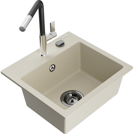 Mexen Milo 1-Becken-Granitspüle mit Mischbatterie Flora, Beige - 6505-69-670401-07-B