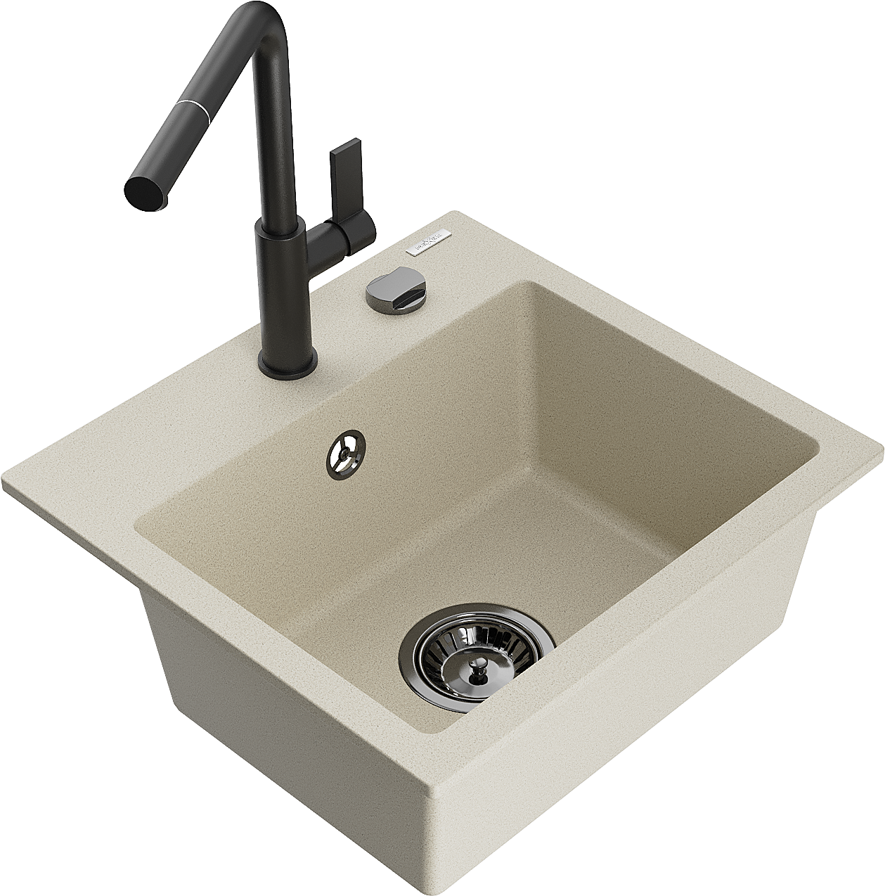 Mexen Milo 1-Becken-Granitspüle mit Mischbatterie Flora, Beige - 6505-69-670401-70-B