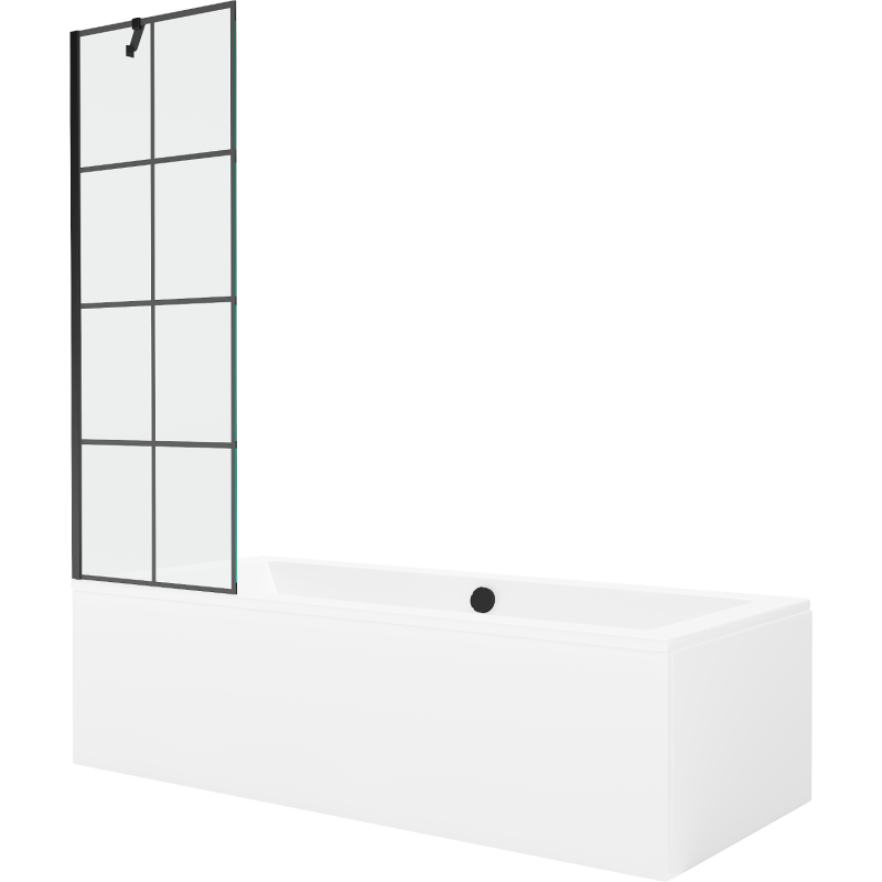 Mexen Cube rechteckige Badewanne 170 x 80 cm mit Verkleidung und 1-flügliger Duschabtrennung 60 cm, Schwarzes Design - 550517080