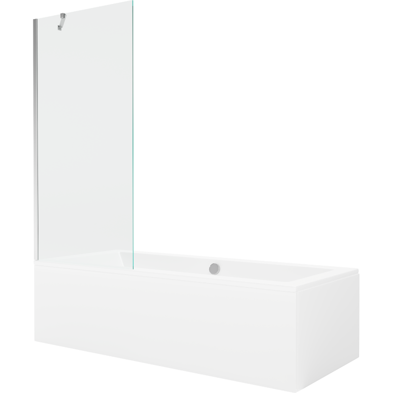 Mexen Cube rechteckige Badewanne 170 x 80 cm mit Verkleidung und 1-flügliger Duschabtrennung 80 cm, transparent, chrom - 5505170