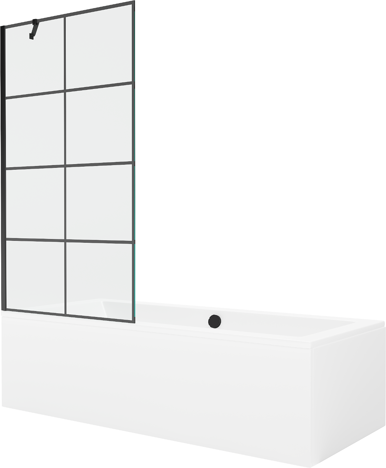 Mexen Cube rechteckige Badewanne 170 x 80 cm mit Verkleidung und 1-flügliger Duschabtrennung 90 cm, Schwarzes Design - 550517080