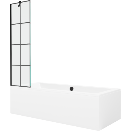 Mexen Cube rechteckige Badewanne 180 x 80 cm mit Verkleidung und 1-flügliger Duschabtrennung 50 cm, Schwarzes Design - 550518080