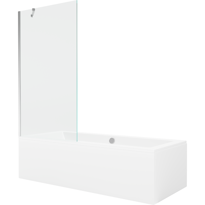 Mexen Cube rechteckige Badewanne 180 x 80 cm mit Verkleidung und 1-flügliger Duschabtrennung 90 cm, transparent, chrom - 5505180