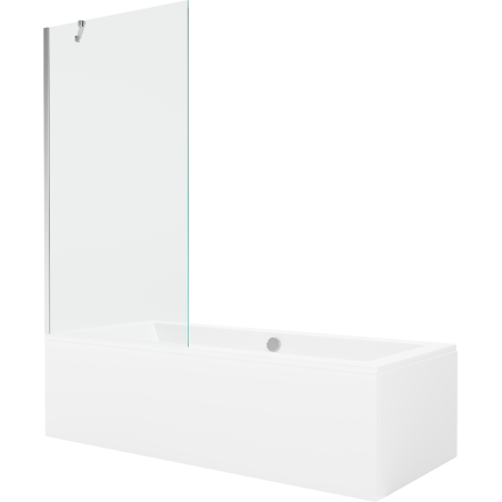 Mexen Cube rechteckige Badewanne 180 x 80 cm mit Verkleidung und 1-flügliger Duschabtrennung 90 cm, transparent, chrom - 5505180