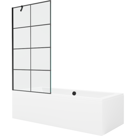 Mexen Cube rechteckige Badewanne 180 x 80 cm mit Verkleidung und 1-flügliger Duschabtrennung 90 cm, Schwarzes Design - 550518080