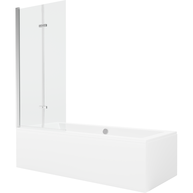 Mexen Cube Rechteckige Badewanne 170 x 80 cm mit Verkleidung und 2-flügeliger Blende 80 cm, transparent, chrom - 550517080X92080