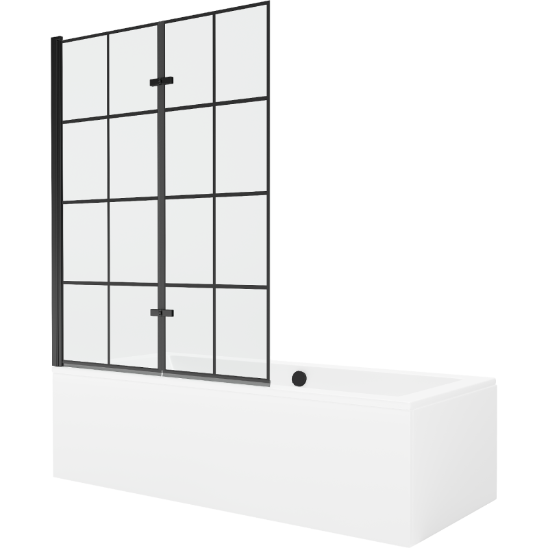 Mexen Cube Rechteckige Badewanne 170 x 80 cm mit Verkleidung und 2-flügeliger Blende 120 cm, Schwarzes Design - 550517080X921202