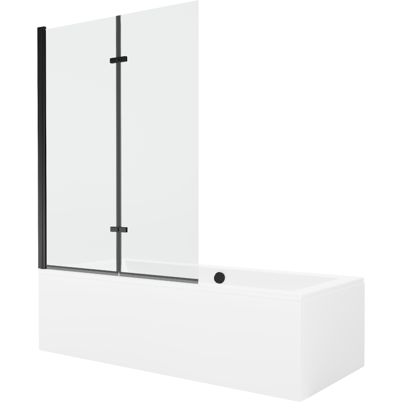 Mexen Cube Rechteckige Badewanne 180 x 80 cm mit Verkleidung und 2-flügeliger Blende 120 cm, transparent, Schwarz - 550518080X92