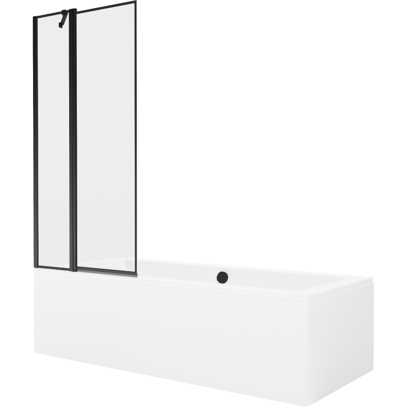 Mexen Cube rechteckige Badewanne 170 x 80 cm mit Verkleidung und 1-flügliger Duschabtrennung 80 cm, Schwarzes Design - 550517080