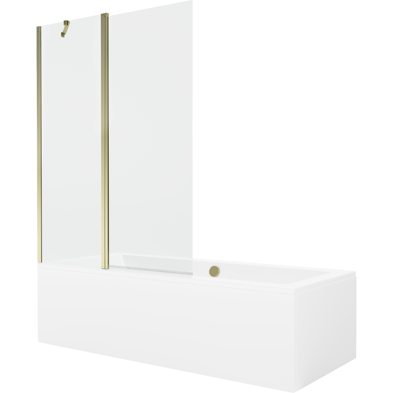 Mexen Cube rechteckige Badewanne 170 x 80 cm mit Verkleidung und 1-flügliger Duschabtrennung 120 cm, transparent, gold - 5505170