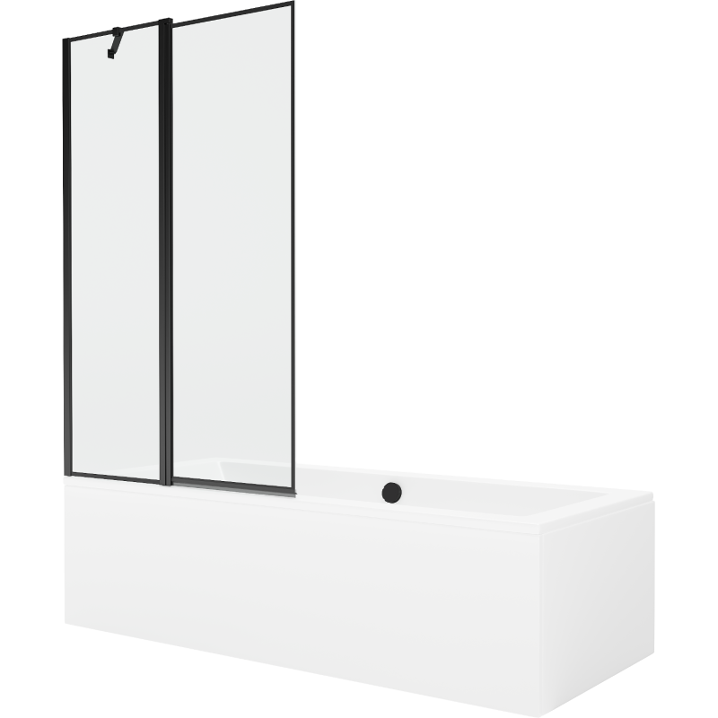 Mexen Cube rechteckige Badewanne 180 x 80 cm mit Verkleidung und 1-flügliger Duschabtrennung 100 cm, Schwarzes Design - 55051808