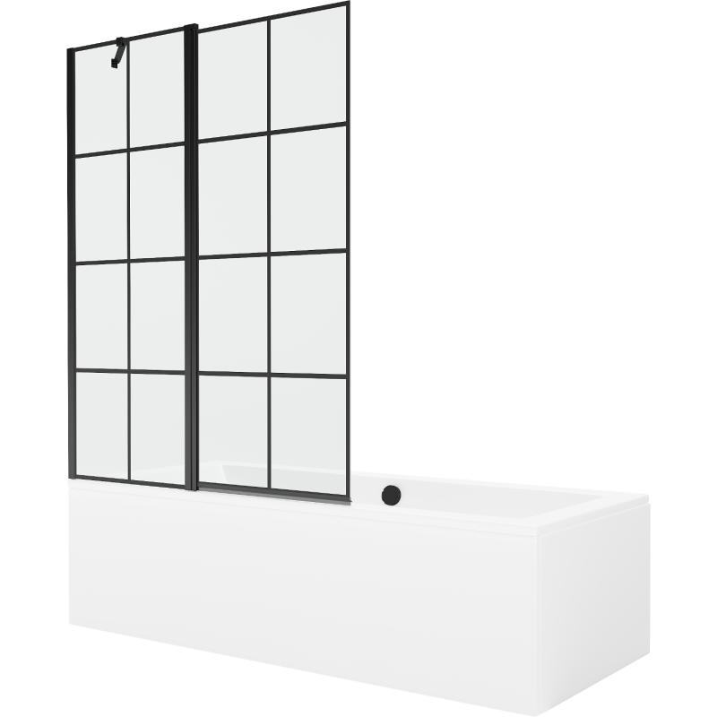 Mexen Cube rechteckige Badewanne 180 x 80 cm mit Verkleidung und 1-flügliger Duschabtrennung 120 cm, Schwarzes Design - 55051808