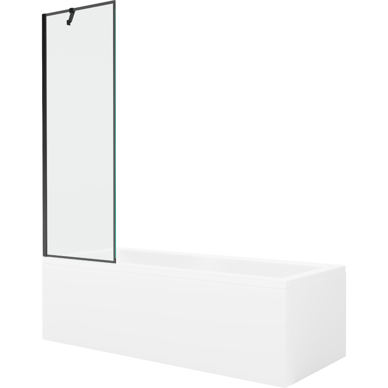 Mexen Cubik rechteckige Badewanne 150 x 70 cm mit Verkleidung und 1-flügliger Duschabtrennung 60 cm, Schwarzes Design - 55031507