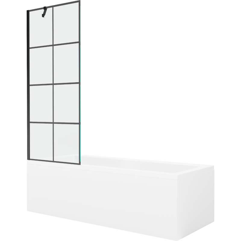 Mexen Cubik rechteckige Badewanne 150 x 70 cm mit Verkleidung und 1-flügliger Duschabtrennung 70 cm, Schwarzes Design - 55031507