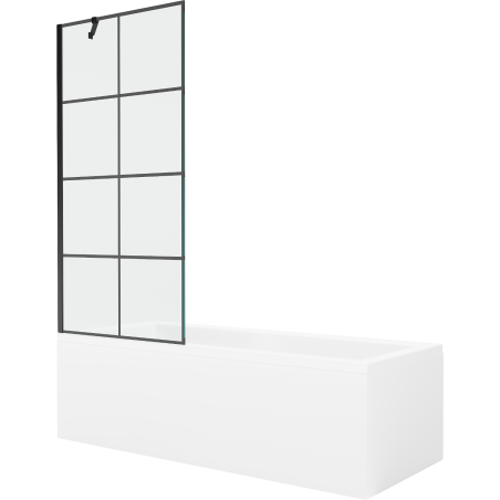 Mexen Cubik rechteckige Badewanne 150 x 70 cm mit Verkleidung und 1-flügliger Duschabtrennung 80 cm, Schwarzes Design - 55031507