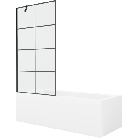 Mexen Cubik rechteckige Badewanne 150 x 70 cm mit Verkleidung und 1-flügliger Duschabtrennung 90 cm, Schwarzes Design - 55031507