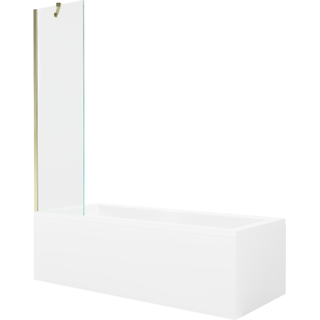 Mexen Cubik rechteckige Badewanne 160 x 70 cm mit Verkleidung und 1-flügliger Duschabtrennung 50 cm, transparent, gold - 5503160