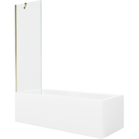 Mexen Cubik rechteckige Badewanne 160 x 70 cm mit Verkleidung und 1-flügliger Duschabtrennung 60 cm, transparent, gold - 5503160