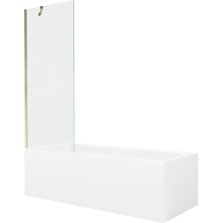 Mexen Cubik rechteckige Badewanne 160 x 70 cm mit Verkleidung und 1-flügliger Duschabtrennung 70 cm, transparent, gold - 5503160