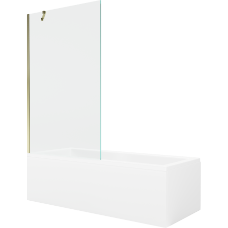 Mexen Cubik rechteckige Badewanne 160 x 70 cm mit Verkleidung und 1-flügliger Duschabtrennung 100 cm, transparent, gold - 550316